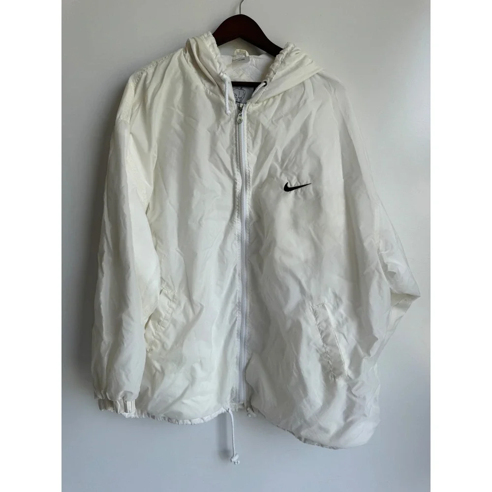 Vintage Nike Renegade Windbreaker Jacket White Hooded Full Zip Mens Large Swoosh